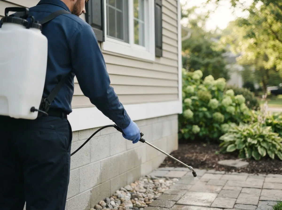 Pest control technician inspecting a home in Maumee, OH